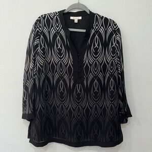 JM Collection Womens Blouse Size 18 Black/White 3/4 Sleeve